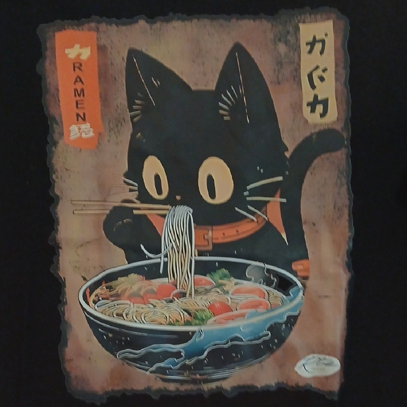 No Brand Other - Black Cat Ramen Graphic T-Shirt NWOT L  Never worn.